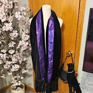DKNY Black Velvet And Purple Sequin Scarf